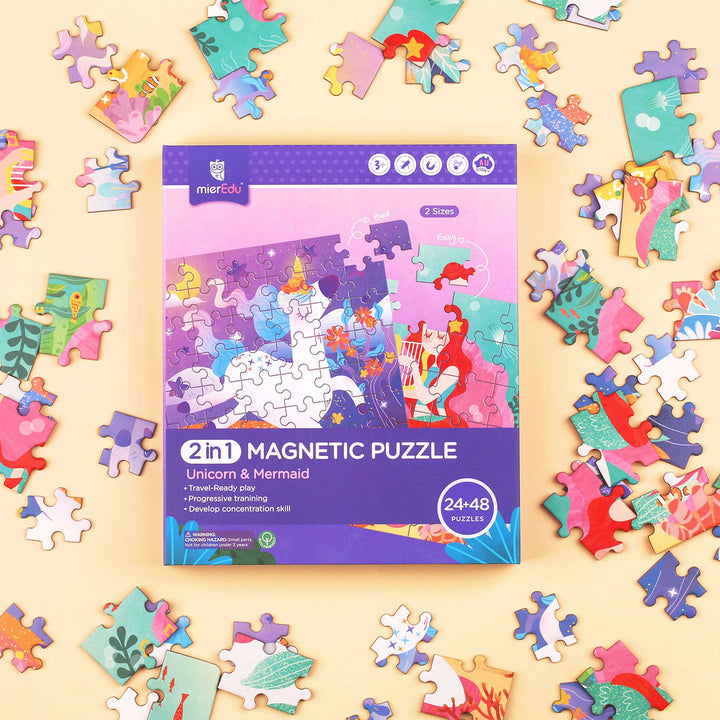 2 en 1 Puzzle magnético Unicornio y Sirena