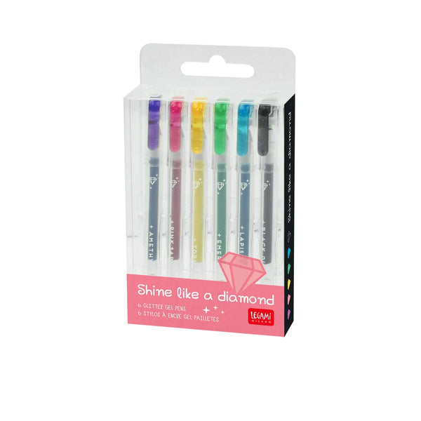 Set de 6 Miniboligrafos de Gel Purpurina