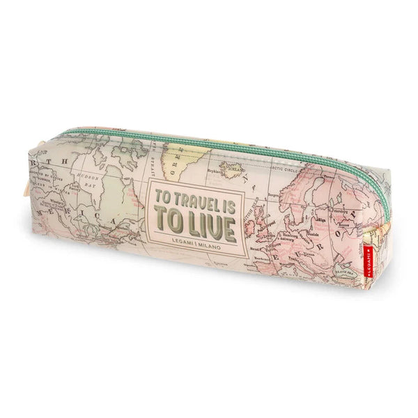 Estuche "to travel is to live" transparente